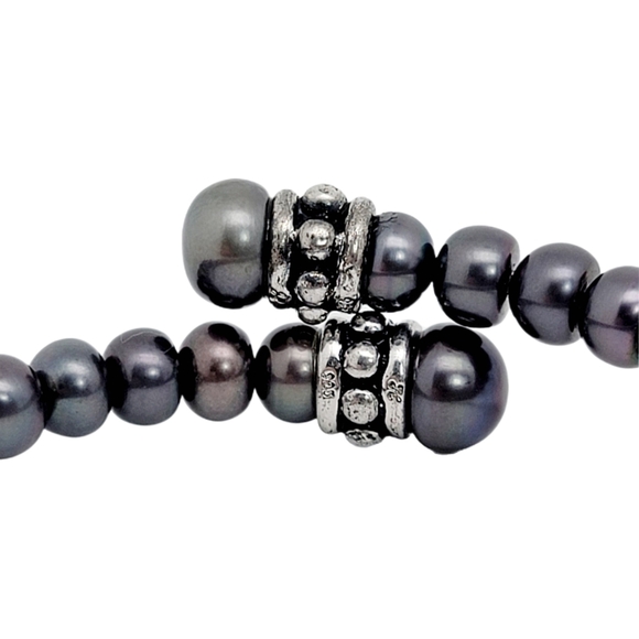 Honora Peacock Grey Natural Pearl Coil Cuff Sterling Silver Beads - Picture 7 of 9